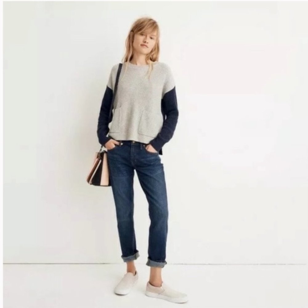 Madewell Harper Colorblock Sweater Boxy Gray Navy